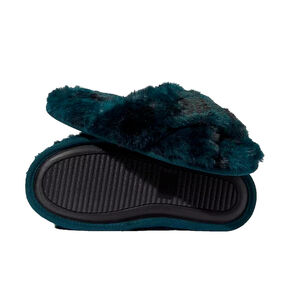 Victoria Secret PINK NEW Faux Fur Slipper Slides Size large Black Ivy Plaid